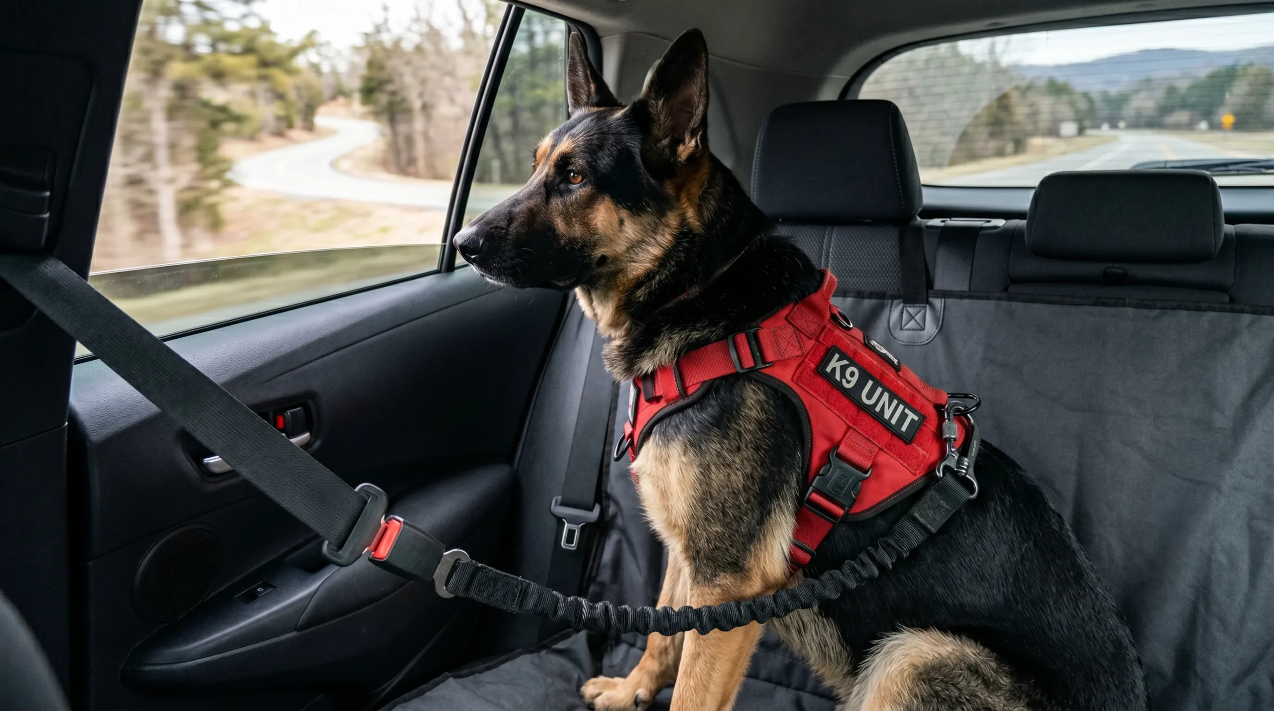Cinto de segurança para cachorro reforçado com mosquetão preso ao peitoral de cão de grande porte dentro do carro