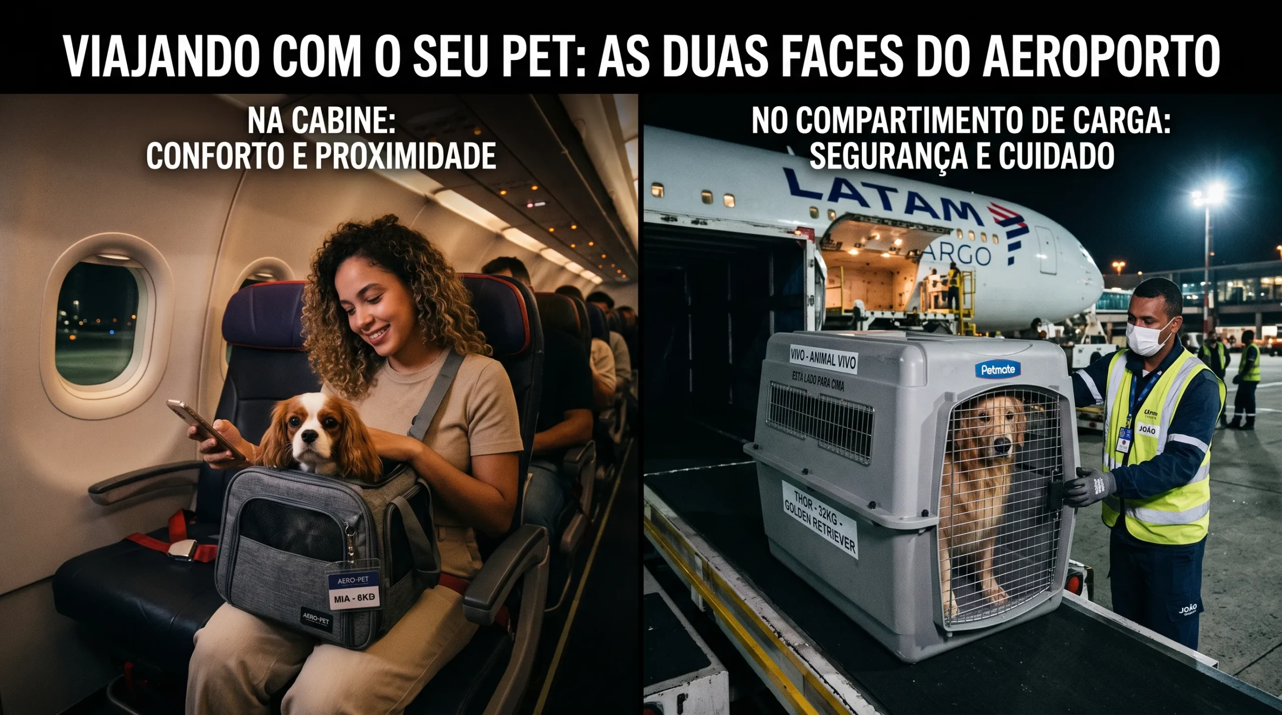 cachorro na cabine do avião versus cachorro no porão — regras por porte