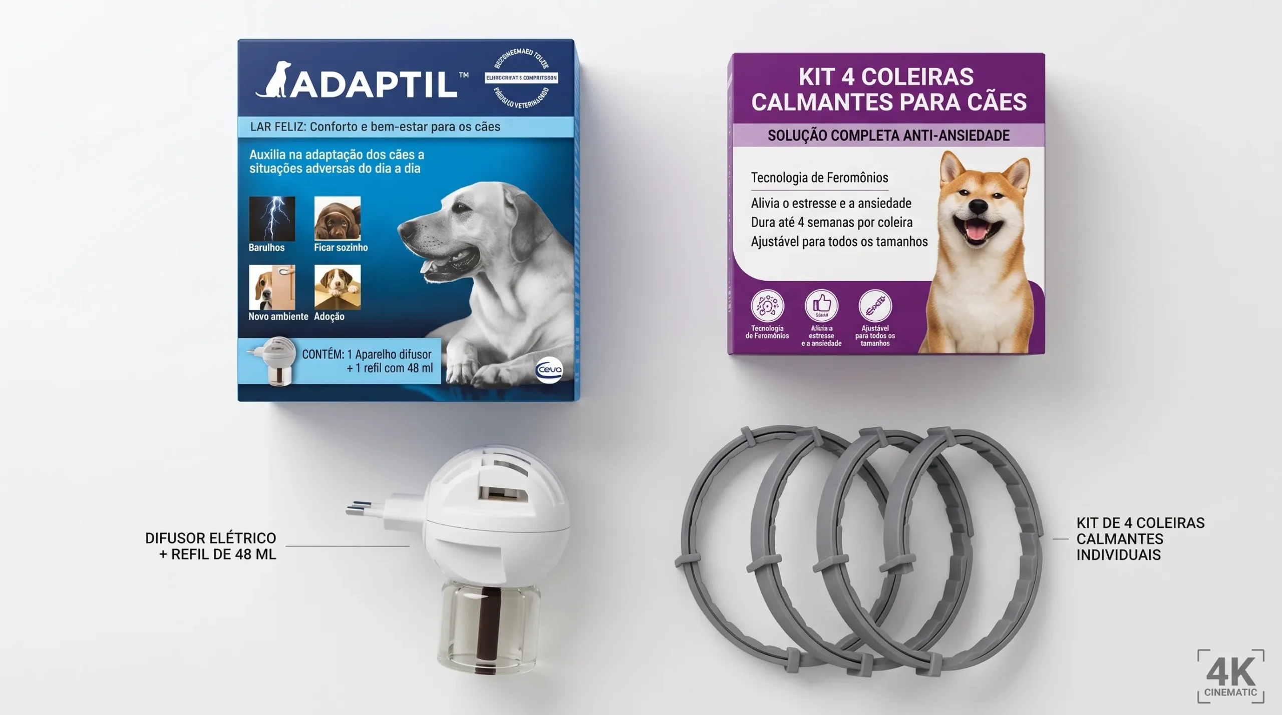 produtos para acalmar cachorro no carro — difusor ADAPTIL e coleira calmante de feromônio