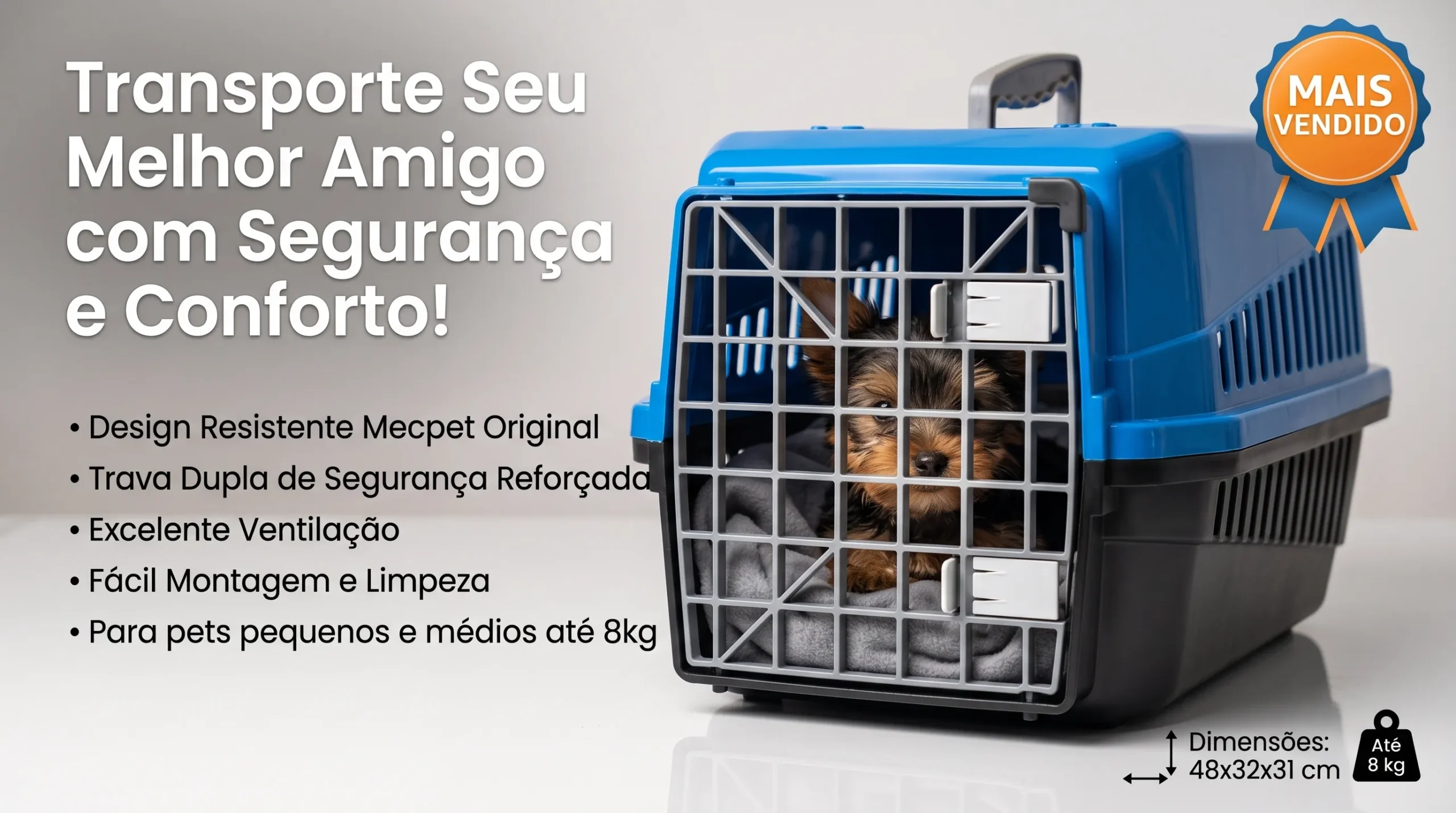 Mecpet Caixa Transporte N3 azul para cachorro pequeno