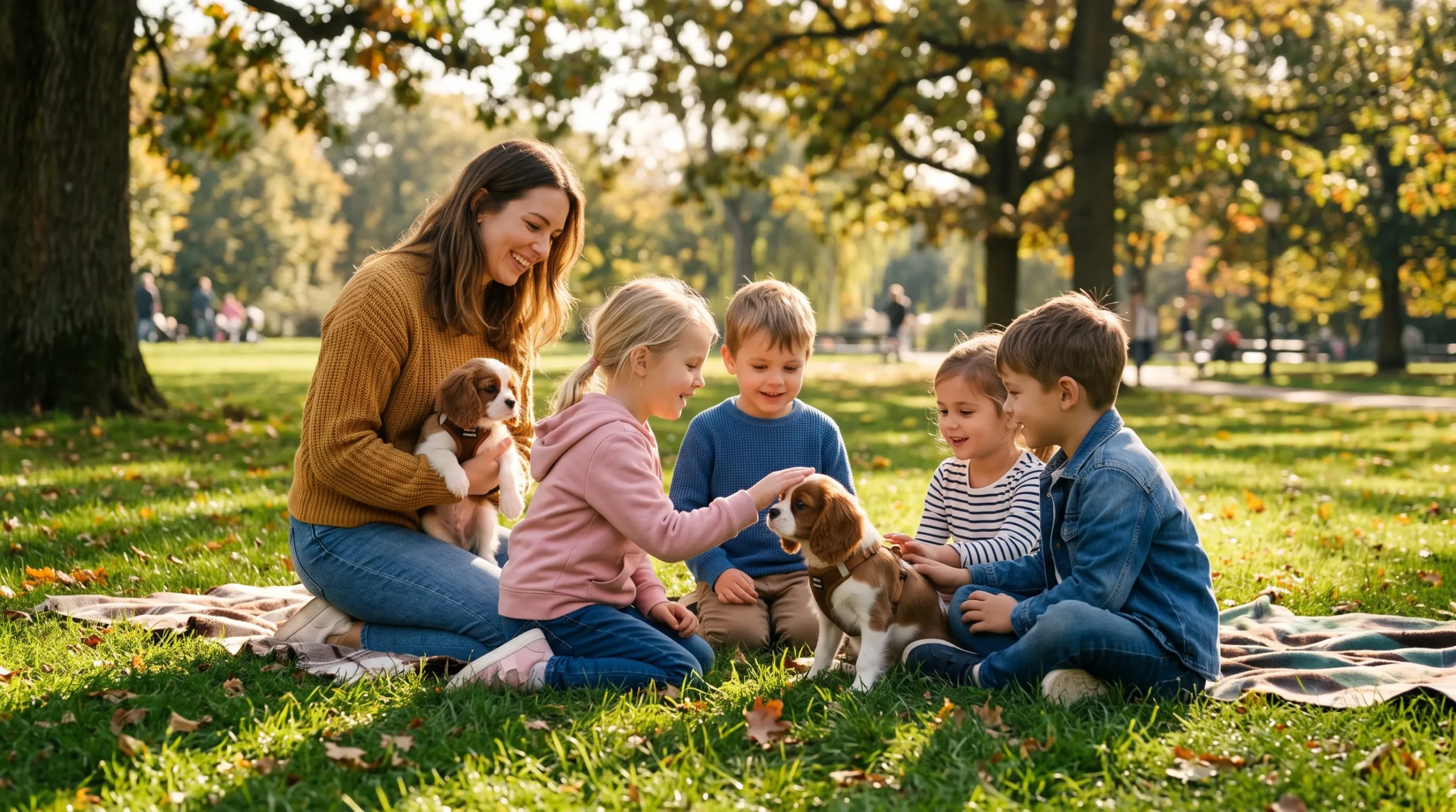 socialização de filhote de cachorro com crianças no parque — exposição controlada e positiva