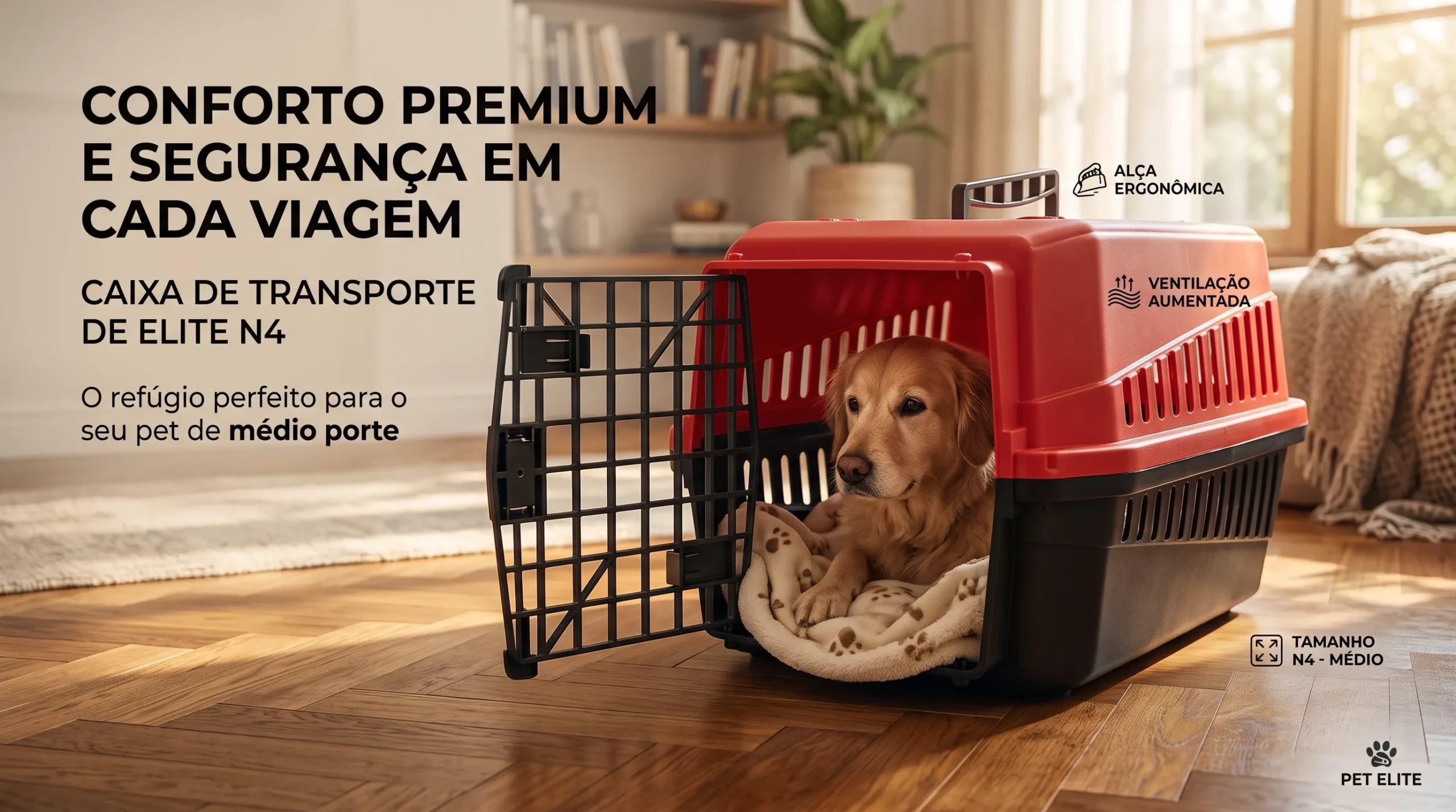 Caixa de Transporte Color N4 vermelha para cachorro médio e grande