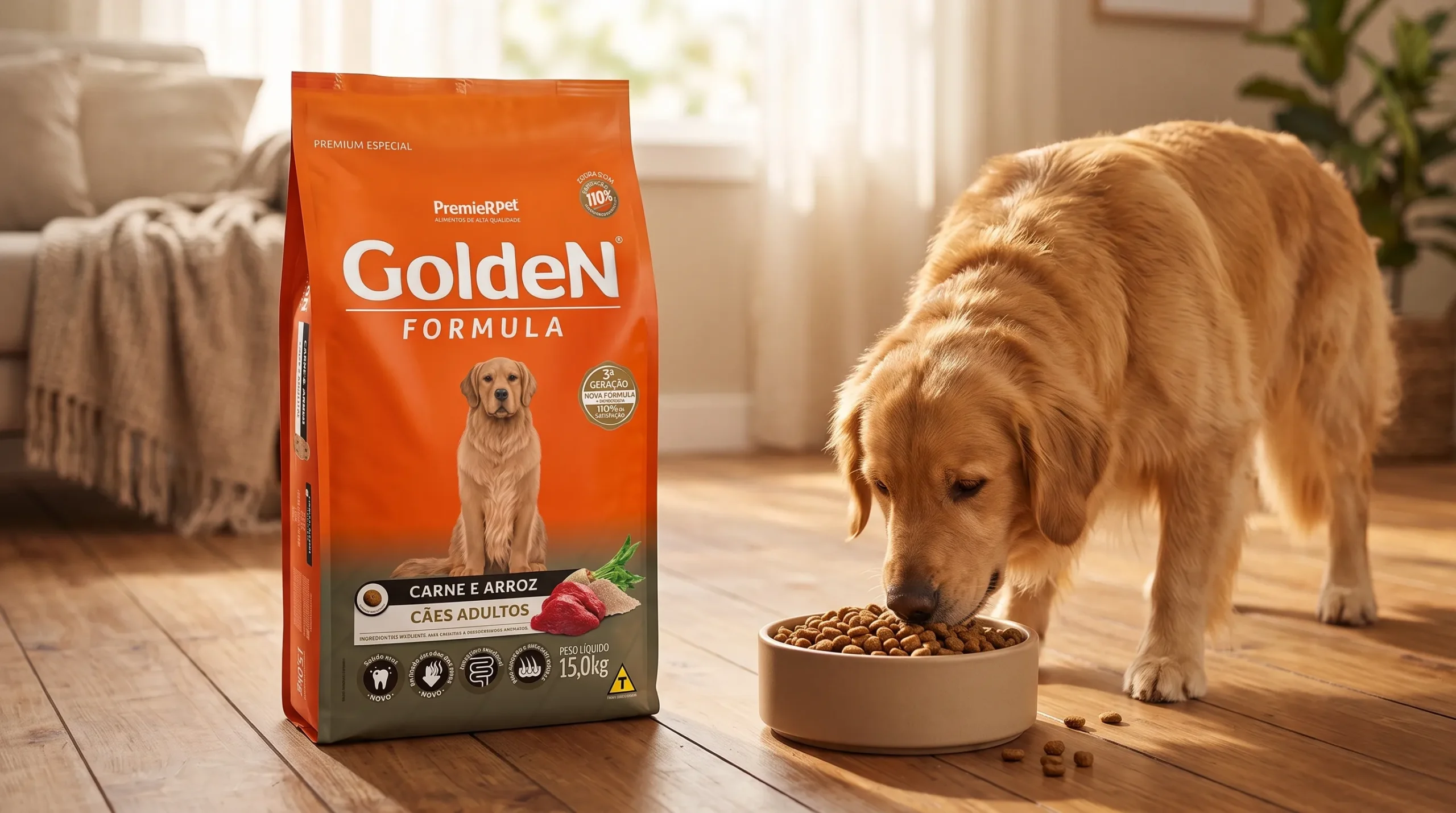 Golden Carne e Arroz 15kg — ração para cães adultos com excelente custo-benefício