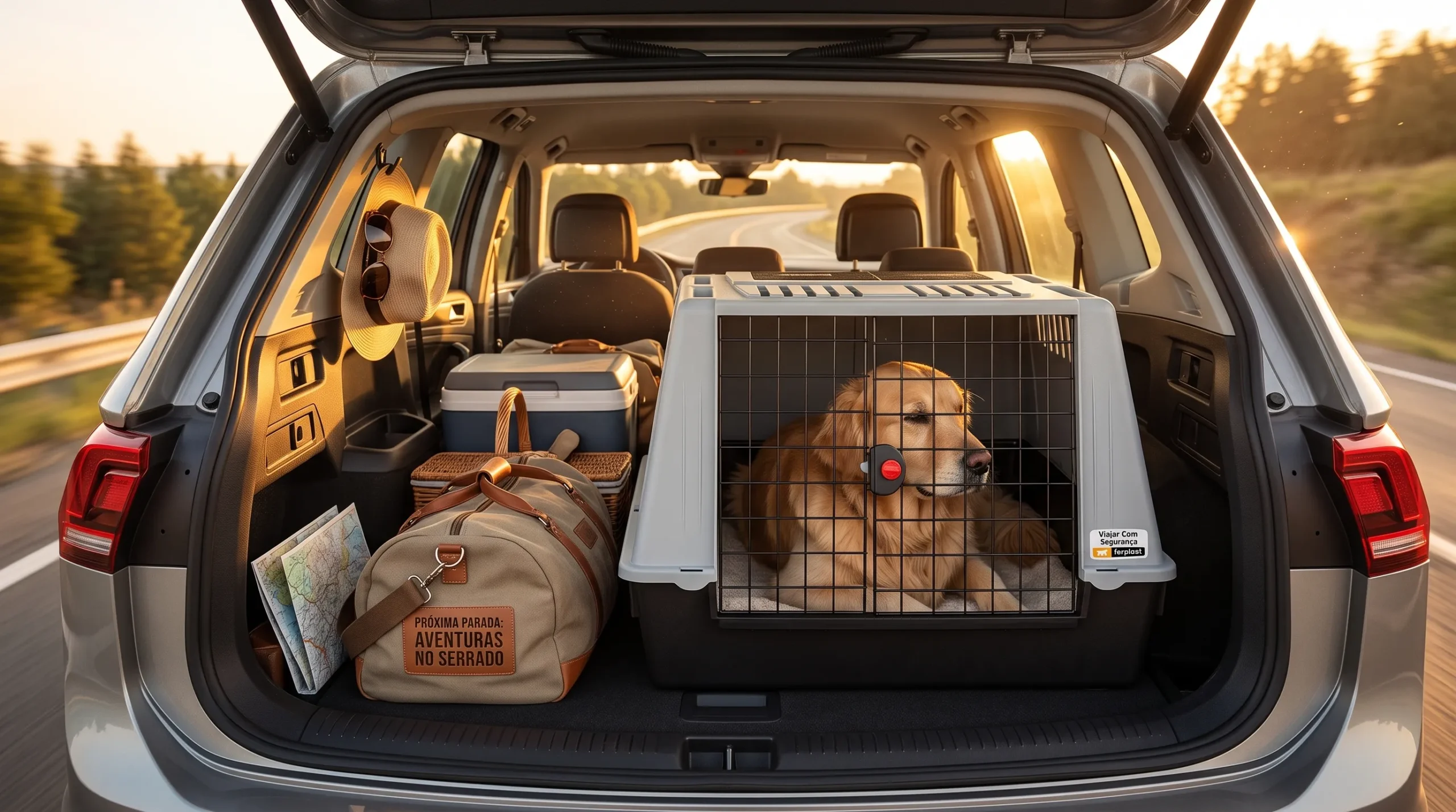 Ferplast Atlas Car 100 no porta-malas de SUV — transporte de cão grande no carro